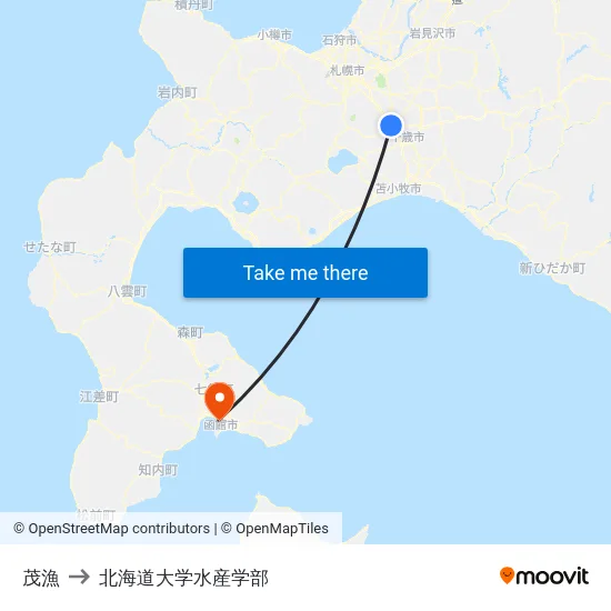 茂漁 to 北海道大学水産学部 map