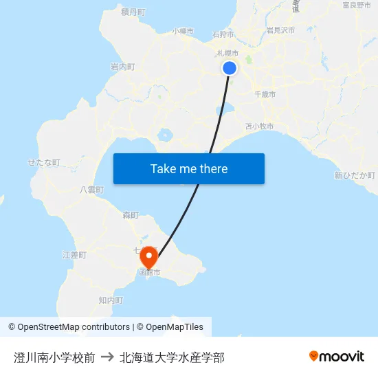澄川南小学校前 to 北海道大学水産学部 map
