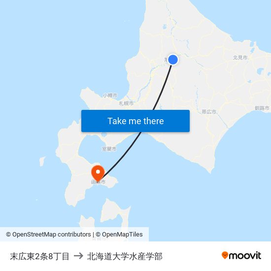 末広東2条8丁目 to 北海道大学水産学部 map