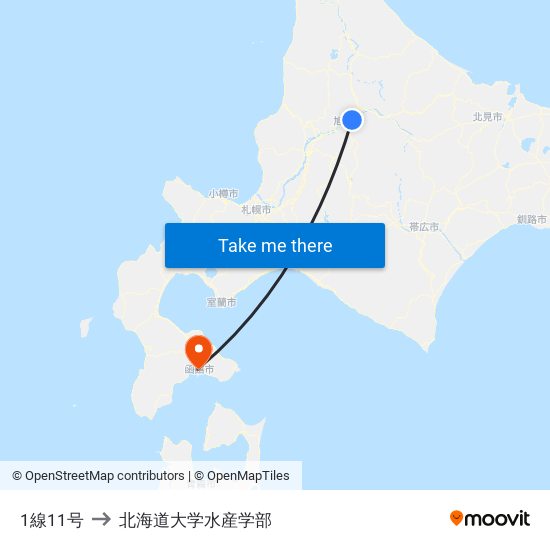 1線11号 to 北海道大学水産学部 map