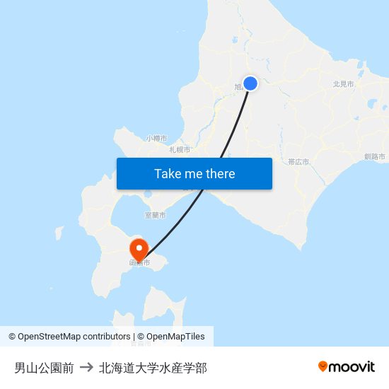 男山公園前 to 北海道大学水産学部 map