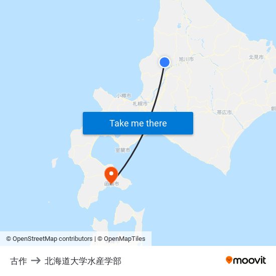古作 to 北海道大学水産学部 map