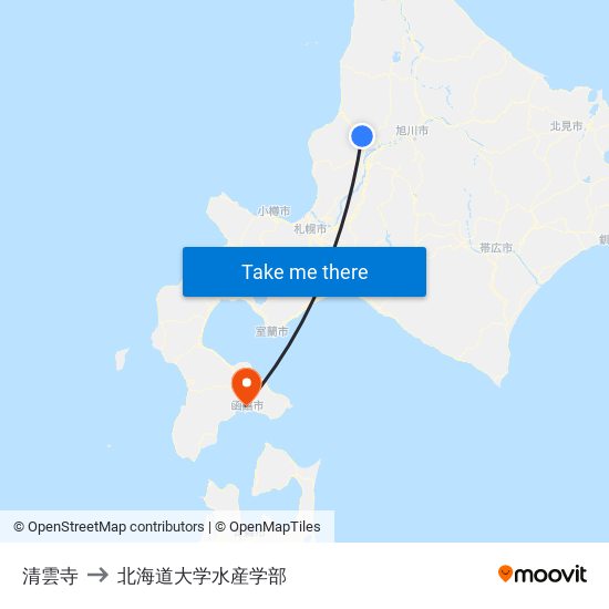 清雲寺 to 北海道大学水産学部 map