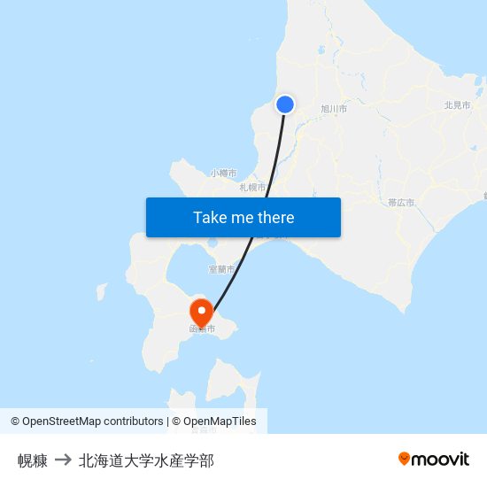 幌糠 to 北海道大学水産学部 map