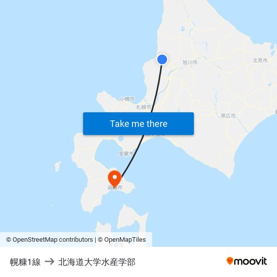 幌糠1線 to 北海道大学水産学部 map