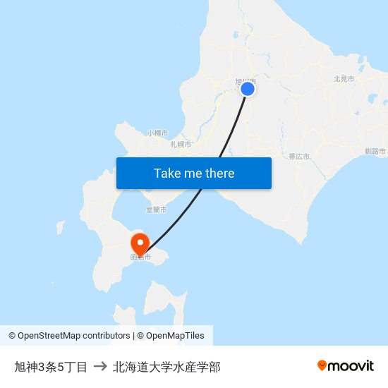 旭神3条5丁目 to 北海道大学水産学部 map