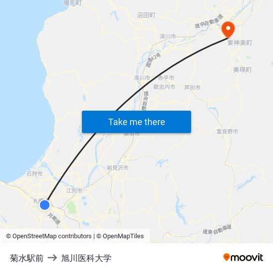 菊水駅前 to 旭川医科大学 map