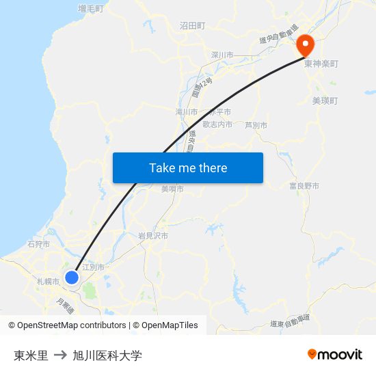 東米里 to 旭川医科大学 map