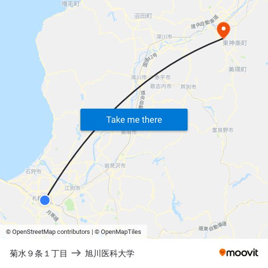 菊水９条１丁目 to 旭川医科大学 map