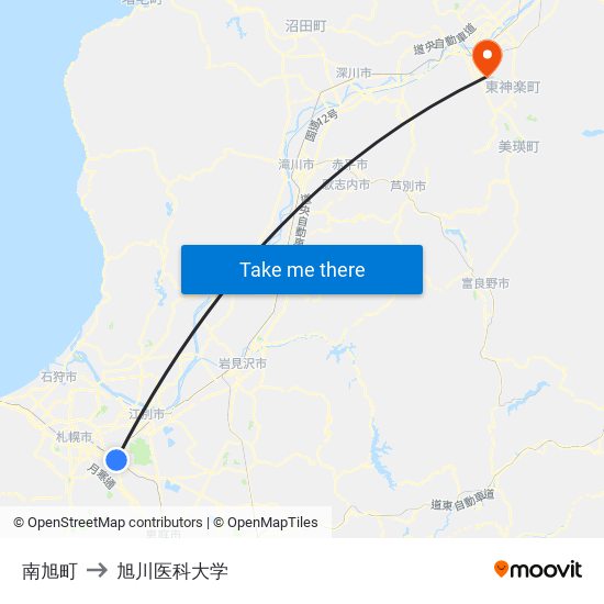 南旭町 to 旭川医科大学 map