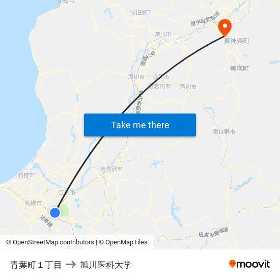 青葉町１丁目 to 旭川医科大学 map