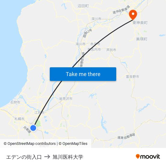 エデンの街入口 to 旭川医科大学 map