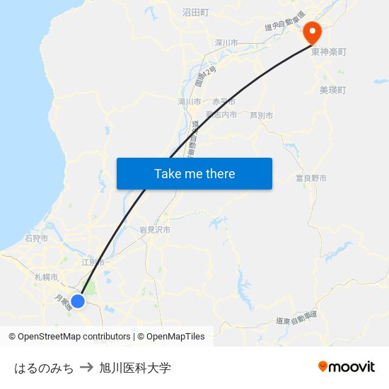 はるのみち to 旭川医科大学 map