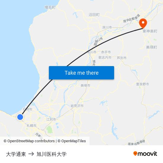 大学通東 to 旭川医科大学 map