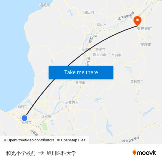 和光小学校前 to 旭川医科大学 map
