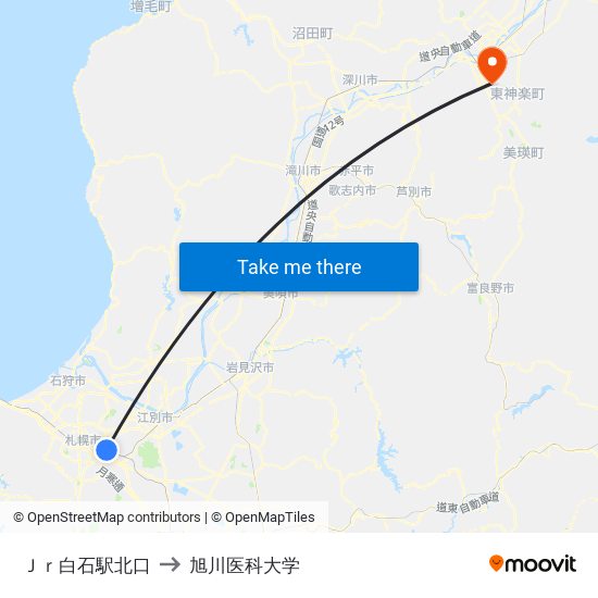 Ｊｒ白石駅北口 to 旭川医科大学 map