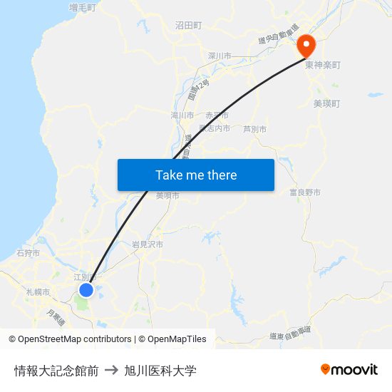 情報大記念館前 to 旭川医科大学 map