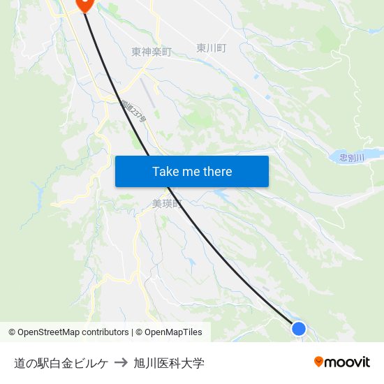 道の駅白金ビルケ to 旭川医科大学 map