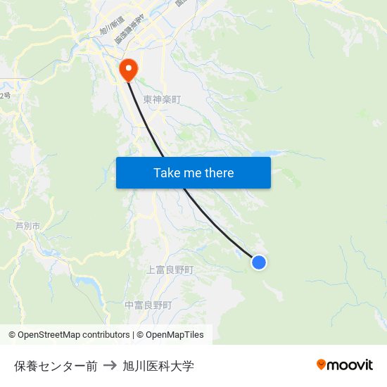 保養センター前 to 旭川医科大学 map