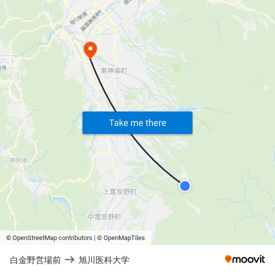 白金野営場前 to 旭川医科大学 map