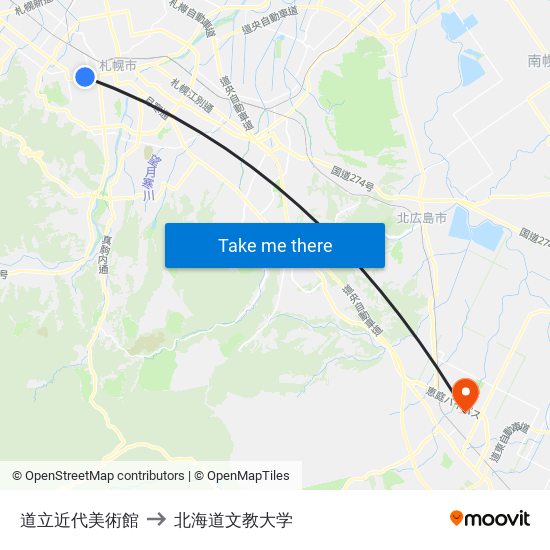 道立近代美術館 to 北海道文教大学 map