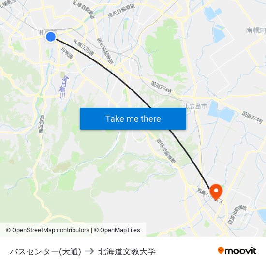 バスセンター(大通) to 北海道文教大学 map
