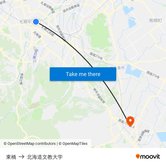 東橋 to 北海道文教大学 map