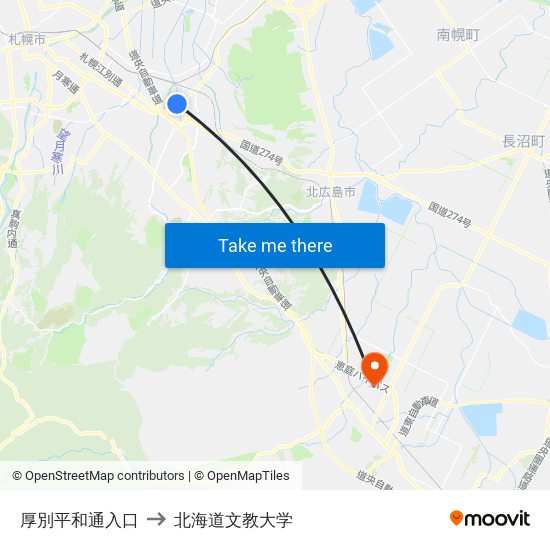 厚別平和通入口 to 北海道文教大学 map