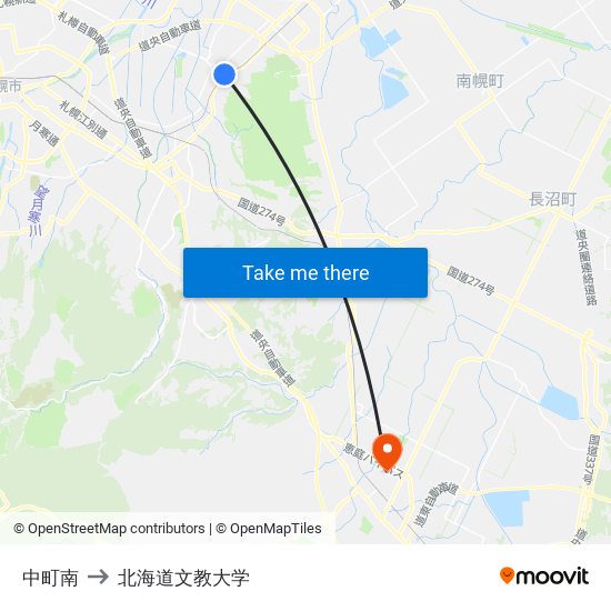 中町南 to 北海道文教大学 map