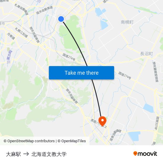 大麻駅 to 北海道文教大学 map