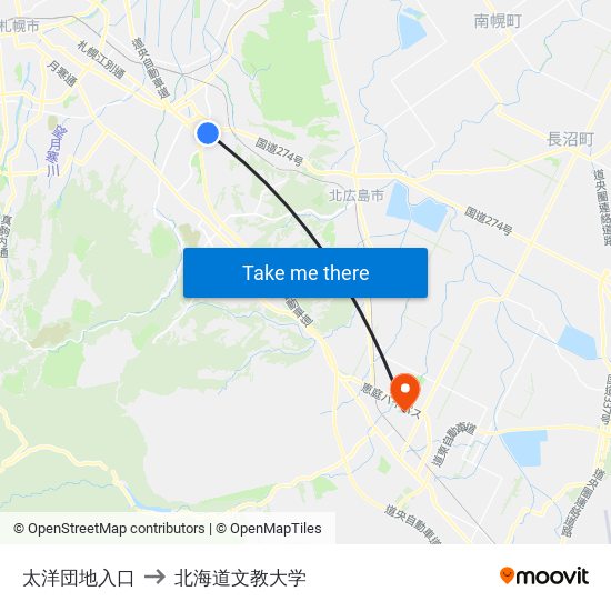 太洋団地入口 to 北海道文教大学 map