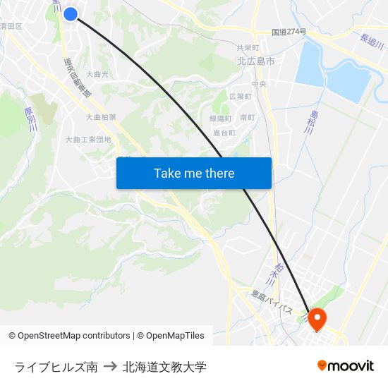 ライブヒルズ南 to 北海道文教大学 map