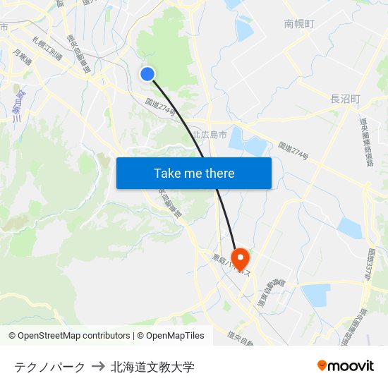 テクノパーク to 北海道文教大学 map