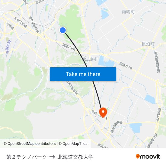 第２テクノパーク to 北海道文教大学 map
