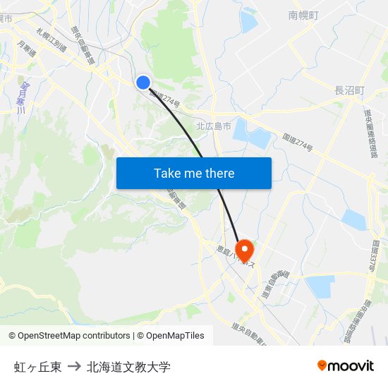 虹ヶ丘東 to 北海道文教大学 map