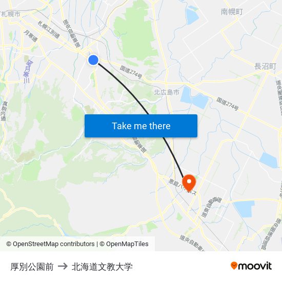厚別公園前 to 北海道文教大学 map