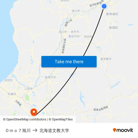 Ｏｍｏ７旭川 to 北海道文教大学 map
