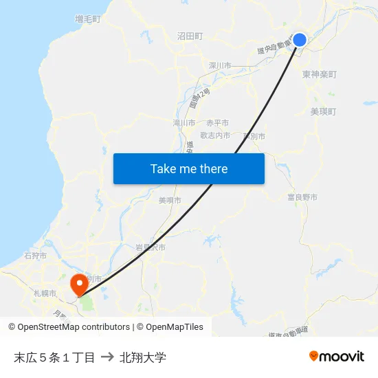 末広５条１丁目 to 北翔大学 map