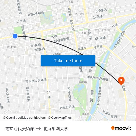 道立近代美術館 to 北海学園大学 map