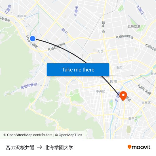 宮の沢桜井通 to 北海学園大学 map