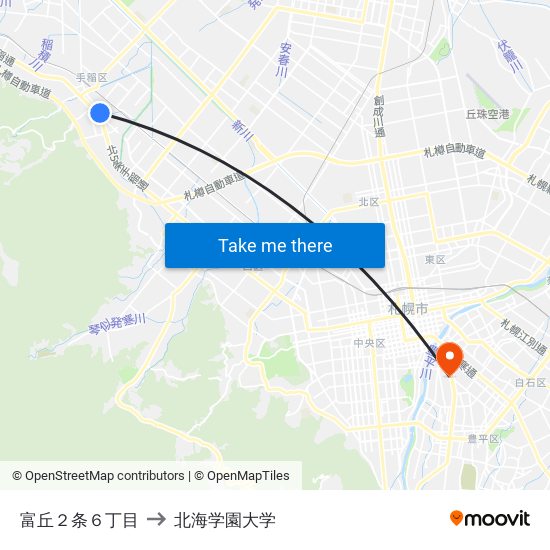 富丘２条６丁目 to 北海学園大学 map