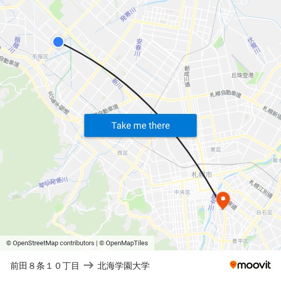 前田８条１０丁目 to 北海学園大学 map