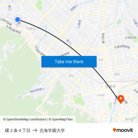 曙２条４丁目 to 北海学園大学 map