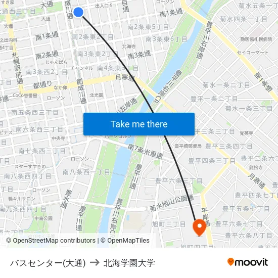 バスセンター(大通) to 北海学園大学 map