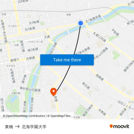 東橋 to 北海学園大学 map