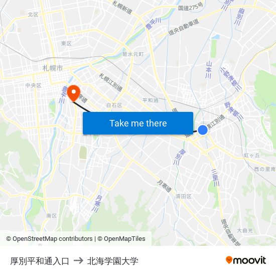 厚別平和通入口 to 北海学園大学 map