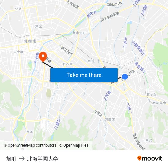 旭町 to 北海学園大学 map