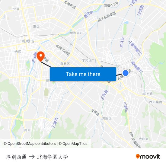 厚別西通 to 北海学園大学 map