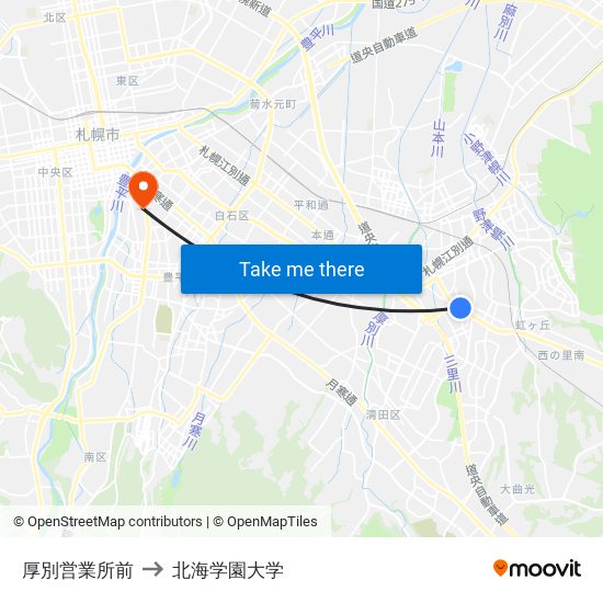 厚別営業所前 to 北海学園大学 map