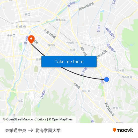 東栄通中央 to 北海学園大学 map